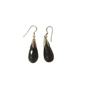 Faceted Smoky Quartz Teardrop Dangle Earrings Solid Sterling Silver 925